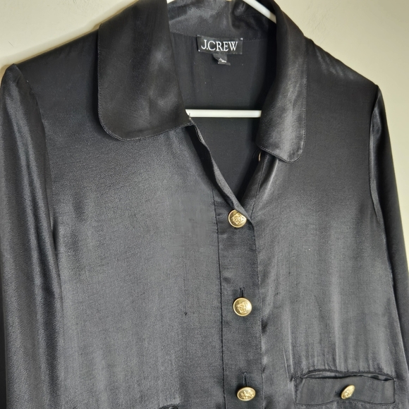 J CREW Black Lady Jacket In Luster Crepe Women's Jacket Gold Tone Button Down - Picture 9 of 12